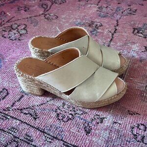 Nagusa Spain Beige Leather Platform Espadrilles - Sz 7, Euro Size 37
